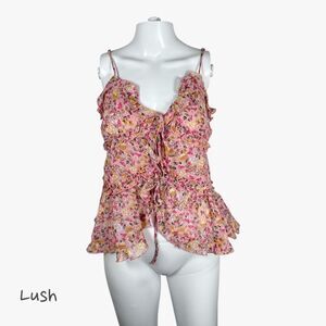 Lush Clothing Women's Floral Ruffle Cami Babydoll Top in Ditsy Pink Size XS